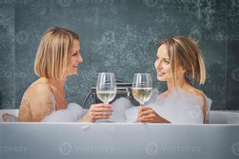 Two Girls Or Couple In Bathroom Having Fun 15853366 Stock Photo At Vecteezy