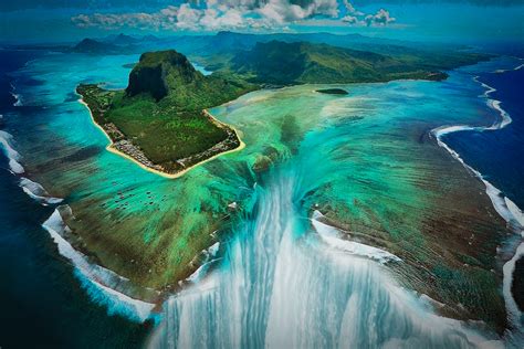 Aerial Illusion Of The Undersea Waterfall Of The Island Of Mauritius