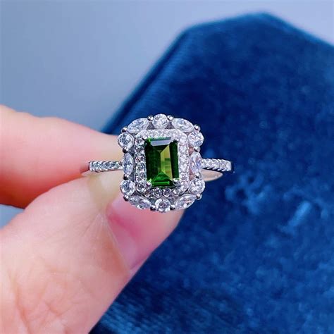 Natural Diopside Ring Promise Engagement Ring Sterling Silver Cz
