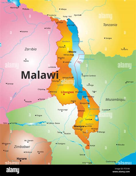 Mapa de color de Malawi país Imagen Vector de stock Alamy