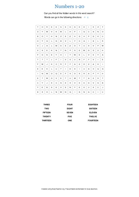 Numbers 1 20 Word Search Wordmint Word Search Printab