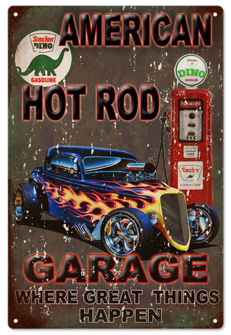 American Hot Rod Garage Reproduction Classic Car Metal Sign 16x24