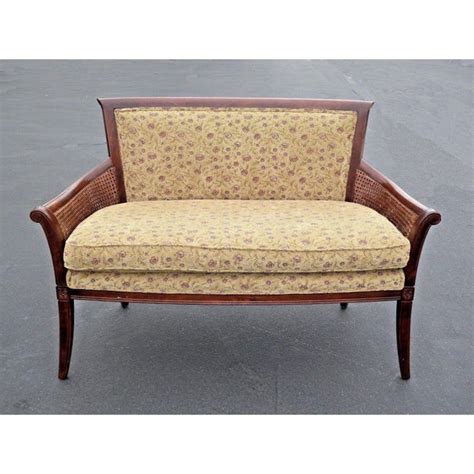 Vintage French Country Ethan Allen Double Cane Floral Settee Loveseat