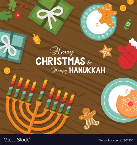 Merry Christmas And Happy Hanukkah Celebration Vector Image