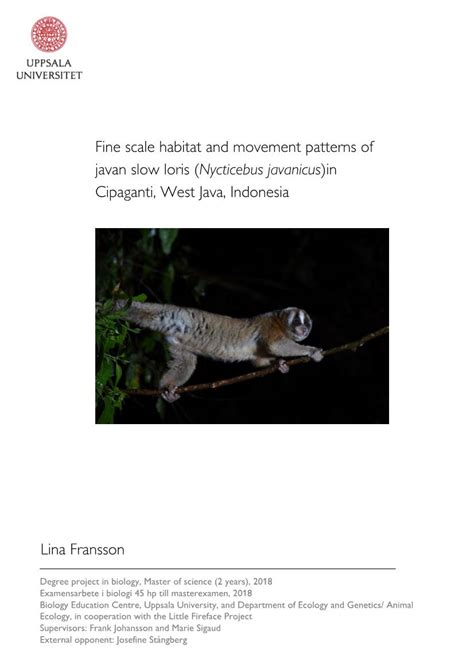 Fine Scale Habitat And Movement Patterns Of Javan Slow Loris