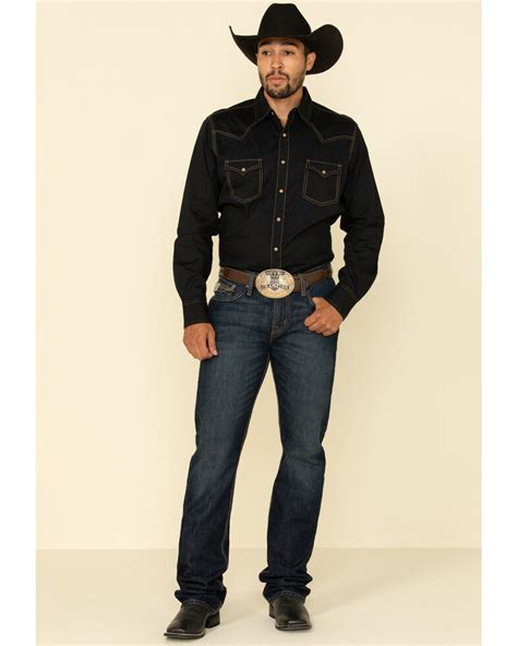 Wrangler Retro Premium Mens Black Solid Long Sleeve Western Shirt