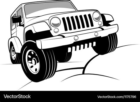 Monochrome Detailed Cartoon Off Road Jeep Vector Image