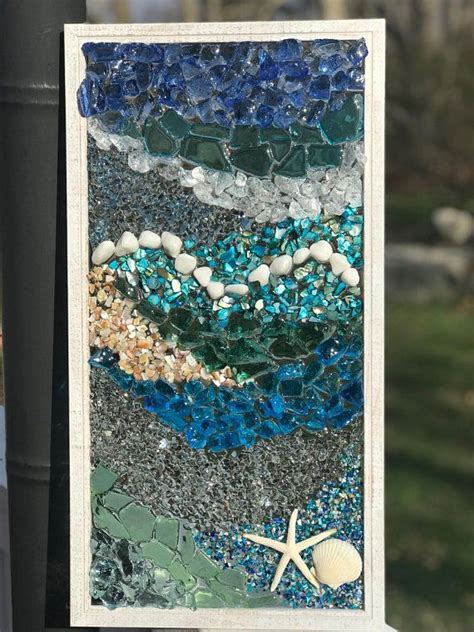 Free Shipping 21x 11 Mosaic Coastal Window Mixed Etsy Sea Glass Mosaic Beach Glass Art Mosaic