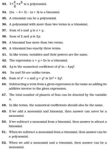 (i) any expression with one or more terms is called a p. Class 7 Important Questions for Maths - Algebraic ...