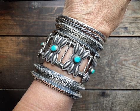 Signed Navajo Sterling Silver Stacking Bracelet For Women Native