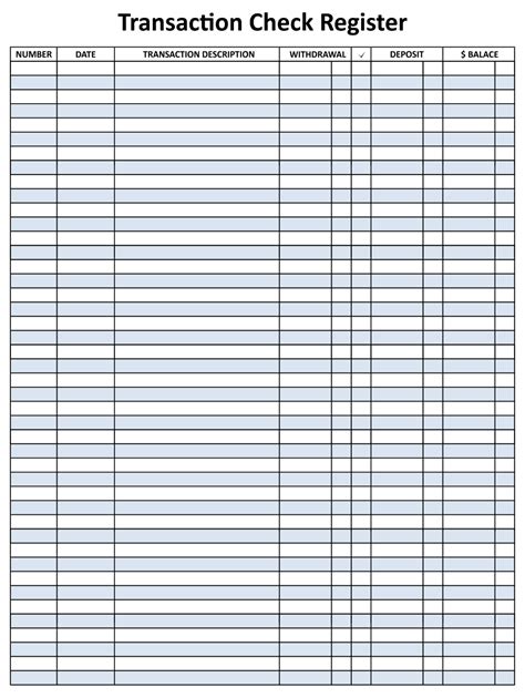 Printable Check Register Sheets Printable Check Register Checkbook