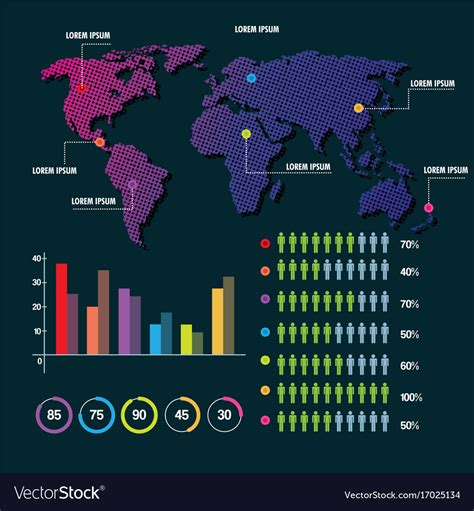 World Map Infographic Demographic Statistics Vector Image