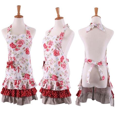 1pcs Pink Flower Red White Apron Woman Adult Bibs Home Cooking Baking Coffee Shop Cleaning