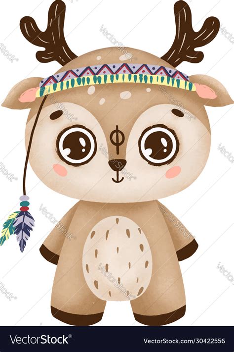 Cute Boho Deer With Big Eyes In A Primitive Style Vector Image
