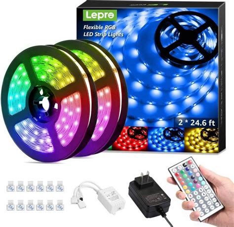 Lepro 50ft Rgb Led Strip Lights With Remote And Power Adapter 5050 Smd