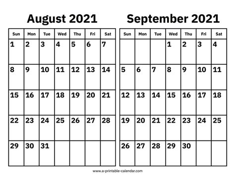 Calendar August And September 2021 Printable