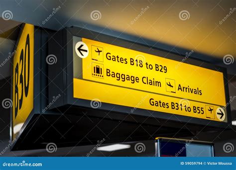 Yellow Information Sign In A Airport Terminal Stock Photo Image Of