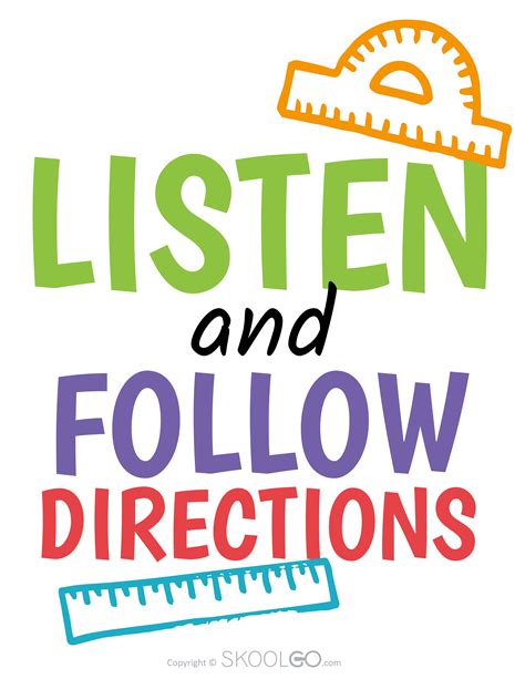 Listen And Follow Directions Free Classroom Poster Skoolgo