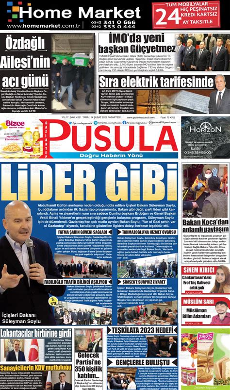 14 Şubat 2022 tarihli Gaziantep Pusula Gazete Manşetleri