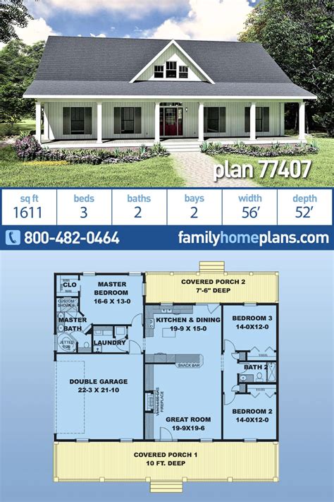 Plan 77407 Three Bedroom Southern Ranch With 1611 Sq Ft 3 Bedrooms