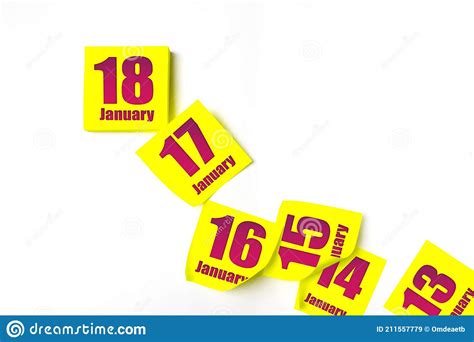 January 18th Day 18 Of Month Calendar Date Many Yellow Sheet Of The