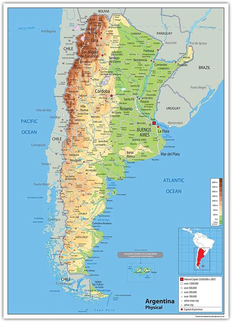 Physical Map Of Argentina Size A0 84 1 X 118 9cm Paper Laminated