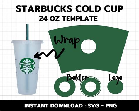 Starbucks Cold Cup 24 Oz Full Wrap Template Svg Instant Etsy