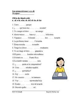 This Worksheet Contains 20 Questions Focused On The Prepositions A And