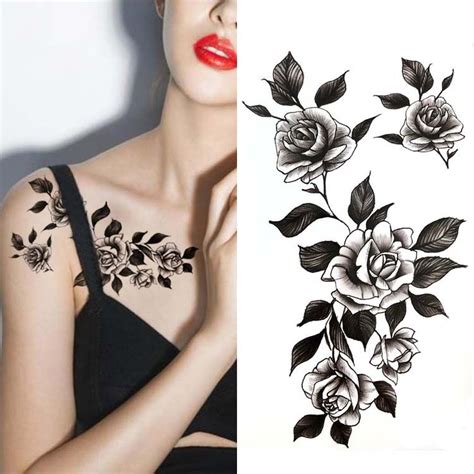 Black Big Flower Body Art Waterproof Temporary Sexy Tattoos Hand