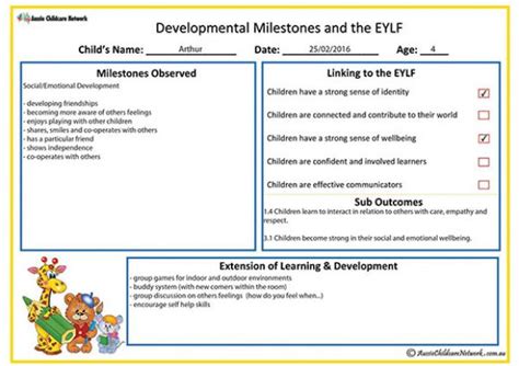 Linking Milestones And Eylf Template Aussie Childcare Network