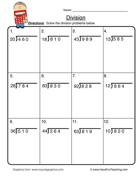 Division By 1 Digit Divisor Worksheet