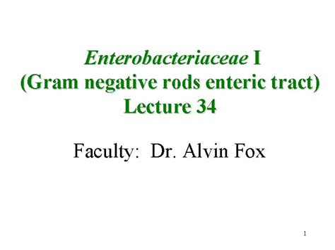 Enterobacteriaceae I Gram Negative Rods Enteric Tract Lecture