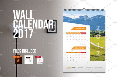 Wall Calendar 2017 V2 Creative Illustrator Templates Creative Market