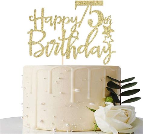 Gold Glitter Happy 75th Birthday Cake Topperhello 75 Cheers To 75