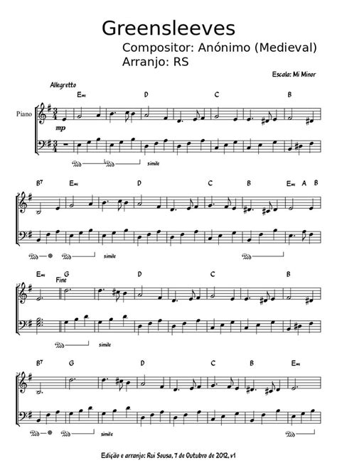 The sheet music and mp3 are free. Greensleeves sheet music for Piano download free in PDF or ...