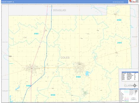 Coles County Il Zip Code Wall Map Basic Style By Marketmaps Mapsales
