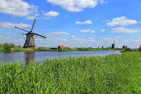 windmills in kinderdijk unesco world heritage site south holland netherlands europe stock