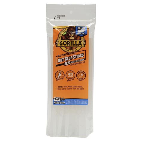 Gorilla 3022502 Hot Glue Sticks 8 In Mini Size 25count 6 Pack