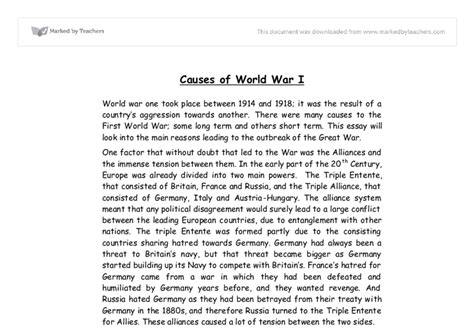 Causes Of World War I World War One Took Place Between 1914 And 1918
