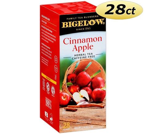 bigelow cinnamon apple herbal hot tea bags 28 ct box