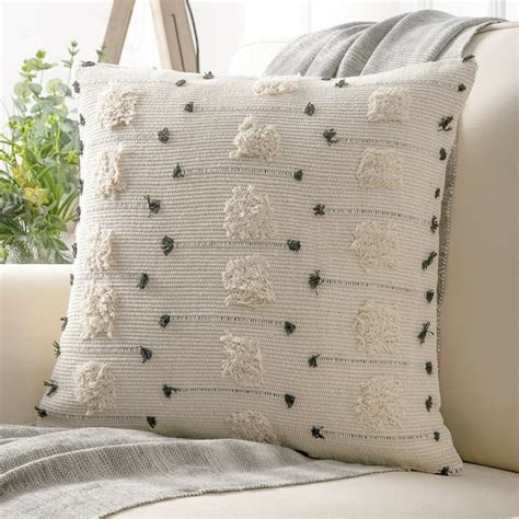 Phantoscope Boho Woven Tufted Series Decorative Throw Pillow Cover 18 X 18 Beige With Black