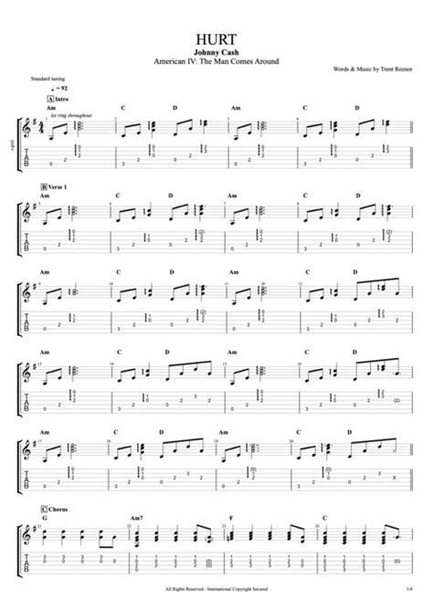 Tablature Hurt De Johnny Cash Guitar Pro Full Score Mysongbook