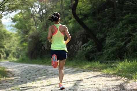 Runner Athlete Running On Forest Trail Stock Photo Image Of Blue