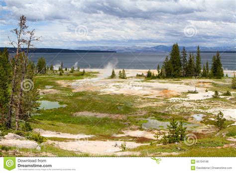 Geysers On The Shore Of Lake Yellowstone Stock Photo Image Of