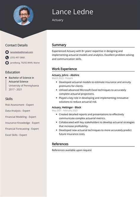 Actuary Resume Example Free Guide