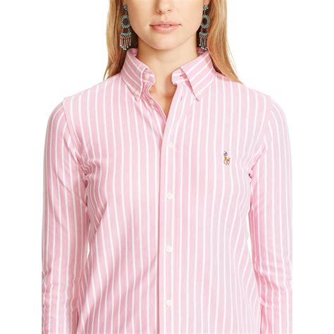 Polo Ralph Lauren Cotton Striped Knit Oxford Shirt In Pink Lyst