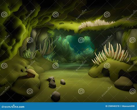 Cartoon Scene With Underwater Cave In The Cave Illustration For