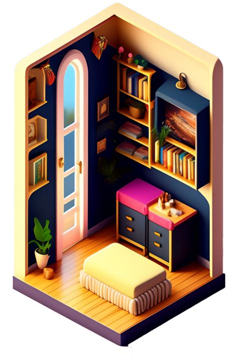 3d Isometric Study Room Png Free Download 22507436 Png