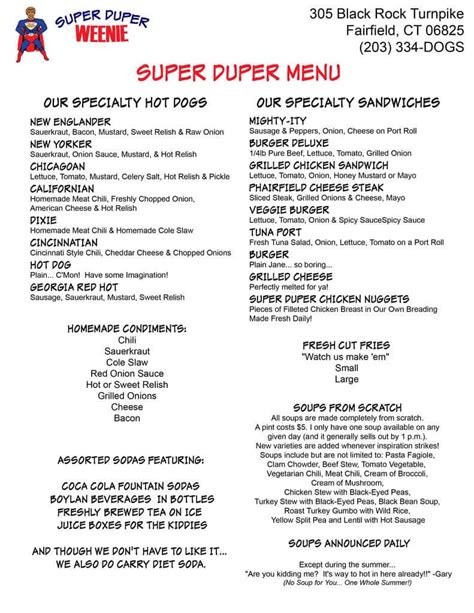Super Duper Weenie A Fairfield County Foto Del Menu Con Prezzi