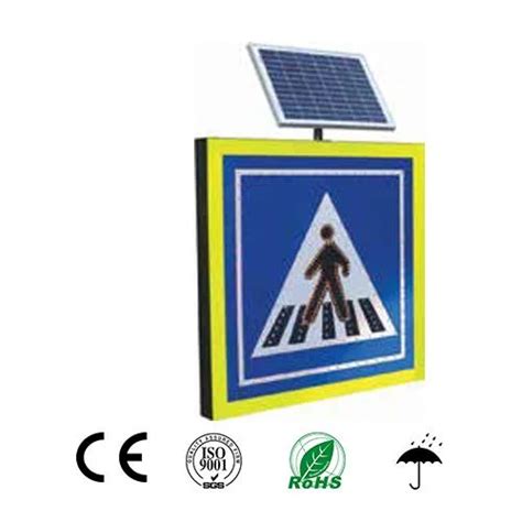 Led Flashing Traffic Lamp Sign Solar Power Crossing Pedestrian Sign